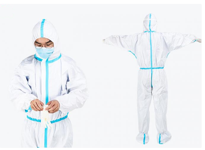 Medical protective coveralls in use
